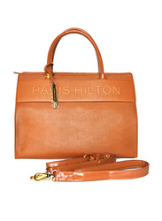 Paris Hilton Zipper PU Leather Handbag with Shoulder Strap for Women, A21012-PH, Brown