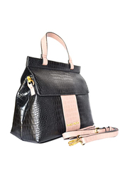 Paris Hilton Zipper Pocket Magnetic PU Leather Handbag with Shoulder Strap for Women, Black