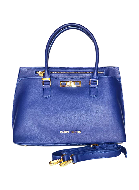 Paris Hilton Zipper Pocket Magnetic PU Leather Handbag with Shoulder Strap for Women, M29618-PH, Navy Blue
