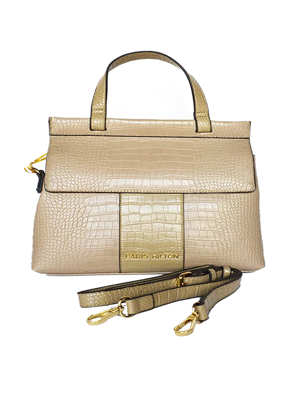 Paris Hilton Zipper Pocket Magnetic PU Leather Handbag with Shoulder Strap for Women, Beige
