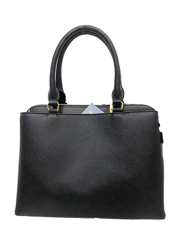 Paris Hilton Zipper PU Leather Handbag with Shoulder Strap for Women, Black