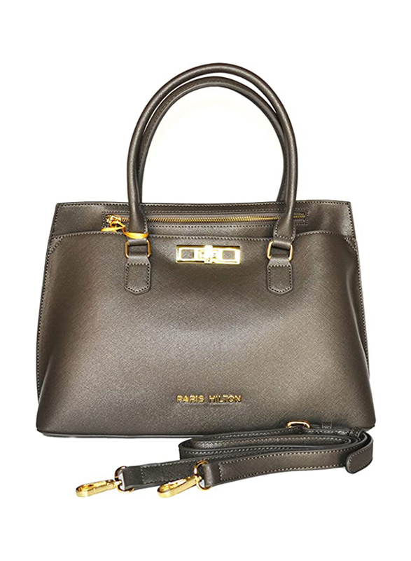 Paris Hilton Zipper Pocket Magnetic PU Leather Handbag with Shoulder Strap for Women, M29618-PH, Sand Brown