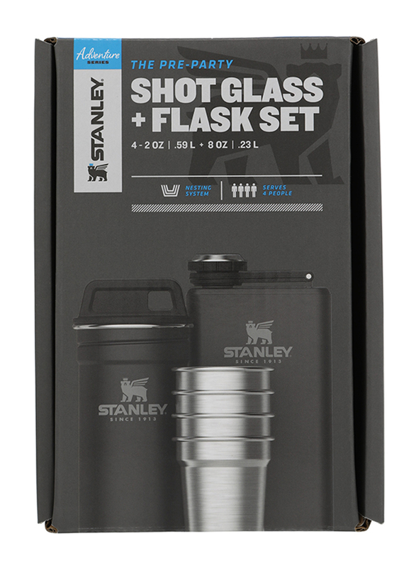 Stanley 4-Piece Adventure Stainless Steel Pre-Party Shot Glass & Flask Set, Matte Black