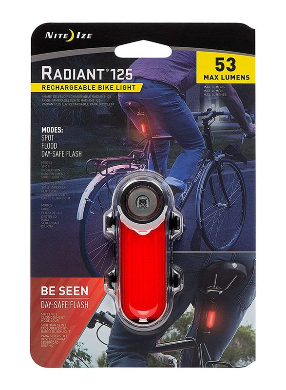 Nite Ize Radiant-125 53 Max Lumens Rechargeable Bike Light, R125RBB-10-R7, Red