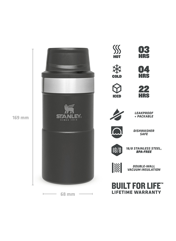 Stanley 0.25 Ltr Trigger Action Stainless Steel Travel Mug, Matte Black