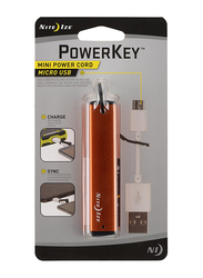 Nite Ize 3-inch PowerKey Mini Power Cord Micro USB Cable, USB Type A Male to Micro USB with Key Chain for Smartphone, Orange