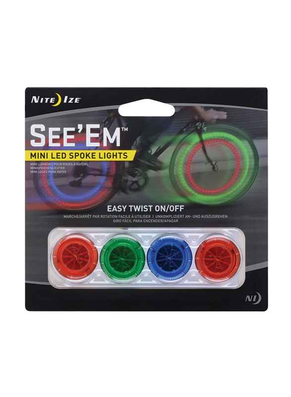 Nite Ize SEE'EM Mini LED Spoke Lights, 4 Piece, Assorted Colour