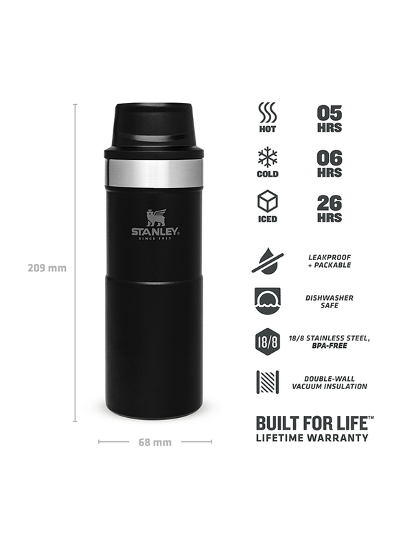 Stanley 0.35 Ltr Trigger Action Stainless Steel Travel Mug, Matte Black