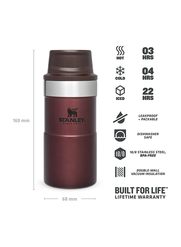 Stanley 0.25 Ltr Trigger Action Stainless Steel Travel Mug, Wine