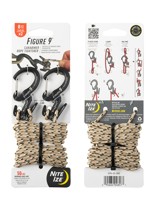 Nite Ize 8-Feet Figure 9 Carabiner Rope Tightener, 2 Pieces, Black