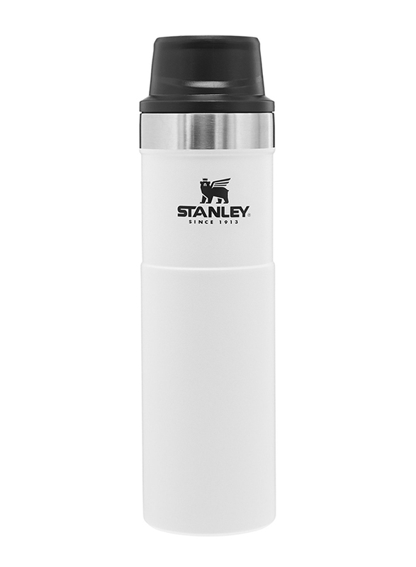 Stanley 0.47 Ltr Classic Trigger Action Stainless Steel Travel Mug, Polar White