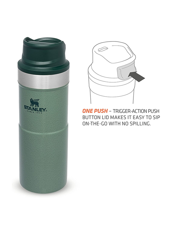 Stanley 0.35 Ltr Trigger Action Stainless Steel Travel Mug, Hammertone Green