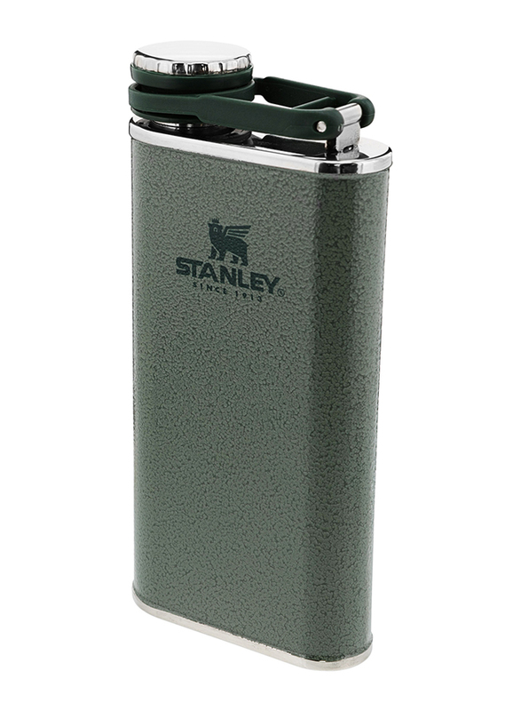 Stanley 0.23 Ltr Classic Wide Mouth Stainless Steel Hip Flasks, Hammertone Green