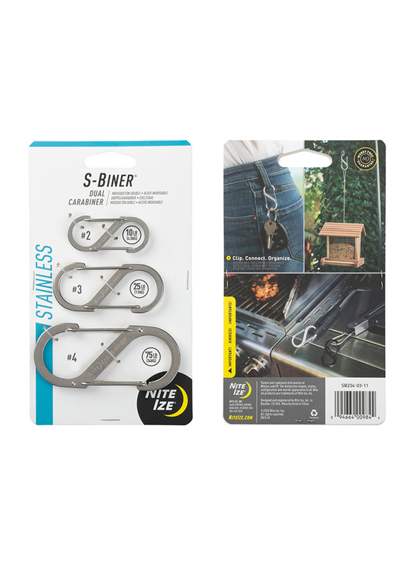 Nite Ize 3-Piece S-Biner Stainless Steel Double Gated Carabiner Set, Silver