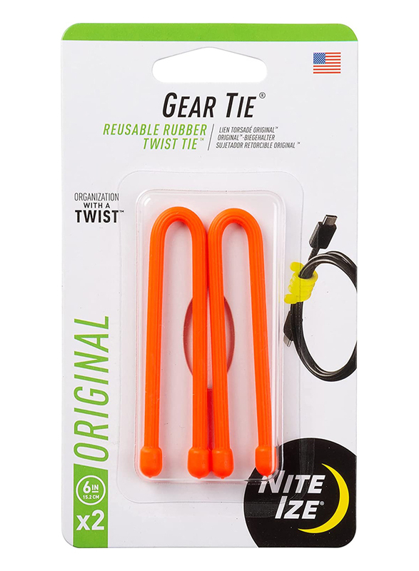 Nite Ize 6-Inch Reusable Rubber Twist Gear Tie, 2 Pieces, Bright Orange
