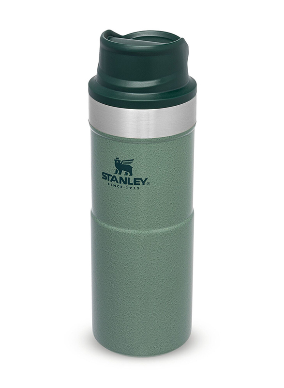 Stanley 0.35 Ltr Trigger Action Stainless Steel Travel Mug, Hammertone Green