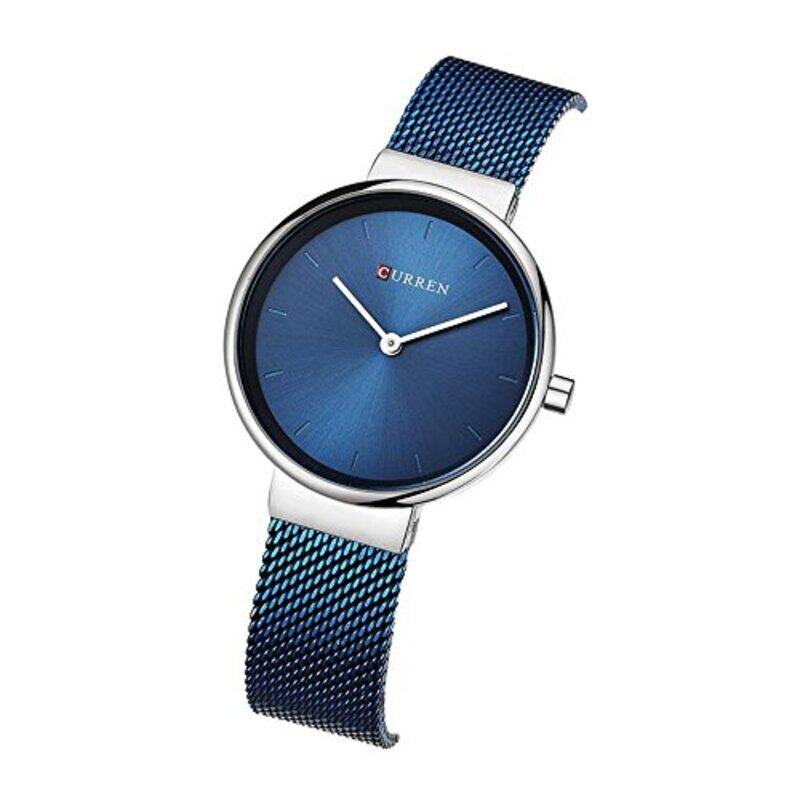 Curren Analog Quartz Watch for Women with Stainless Steel Band, Water Resistant, Blue