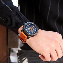 Curren Analog Watch for Men with Leather Band, Water Resistance, Brown-Black