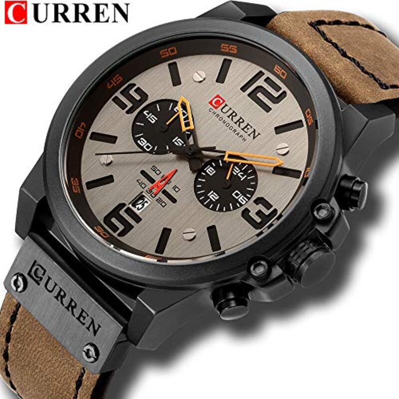 Curren Analog Watch for Men with Leather Band, Water Resistance, Brown