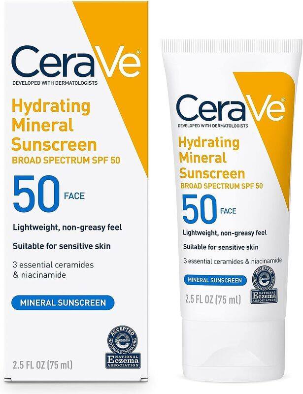 

CeraVe 100% Mineral Sunscreen SPF 50 Face Sunscreen with Zinc Oxide and Titanium Dioxide for Sensitive Skin 2.5 oz, 1 Pack Packaging May Vary