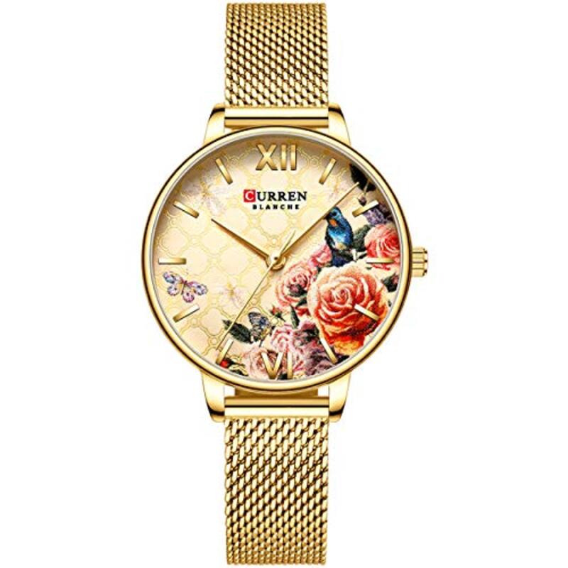 Curren 9060 Analog Watch for Women with Stainless Steel Band, Water Resistant, Gold