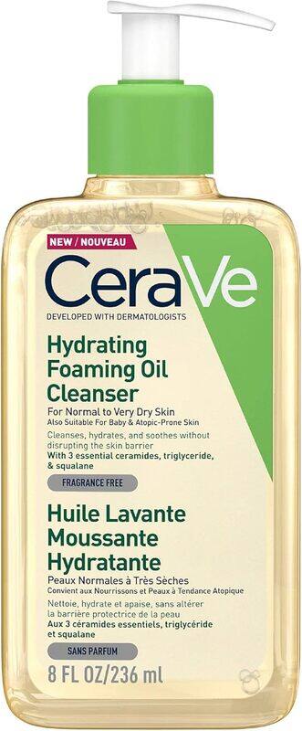 

CeraVe Hydrating Foaming Oil Cleanser for Normal to Very Dry Skin with Squalane, Triglyceride and 3 Essential Ceramides For Face and Body, Clear, 236