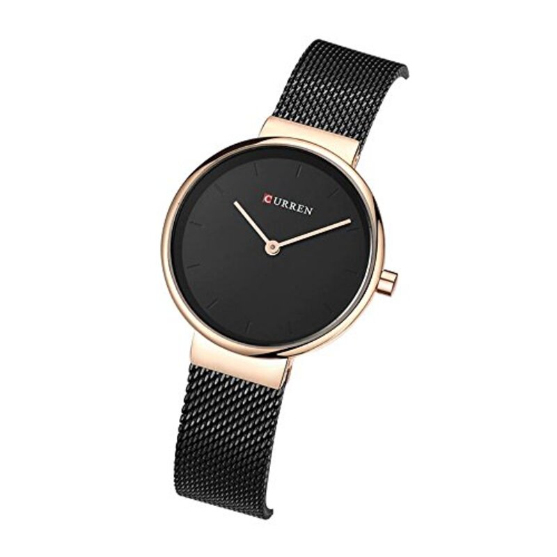 Curren Analog Watch for Women with Stainless Steel Band, Water Resistance, Black