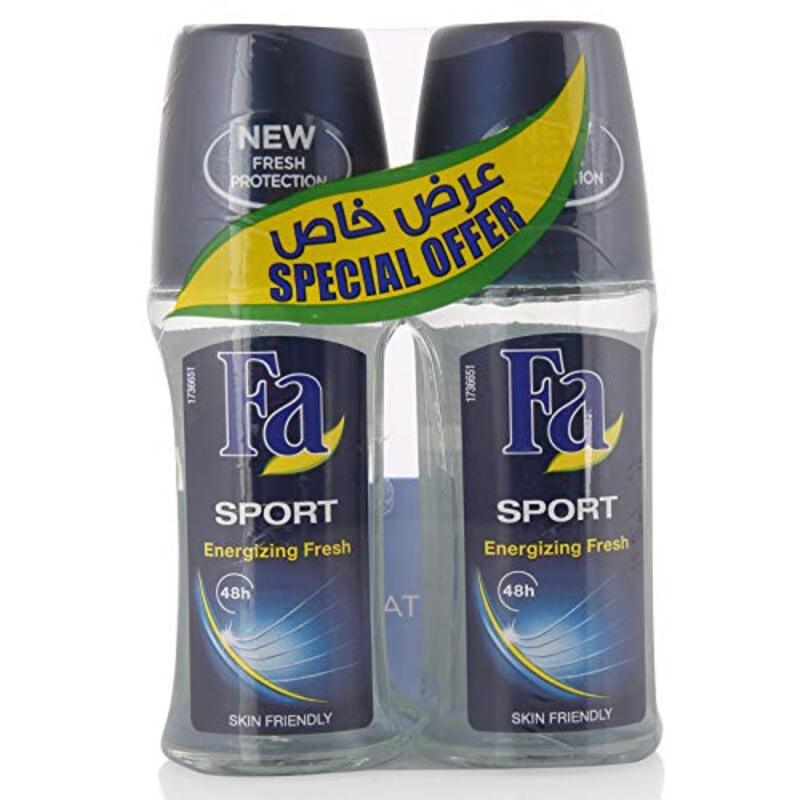 Fa Sport Energizing Fresh 48h Antiperspirant Roll On, 50ml, 2 Piece