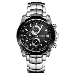 Curren 8025 Analog Watch for Men with Metal Band, Silver-Black