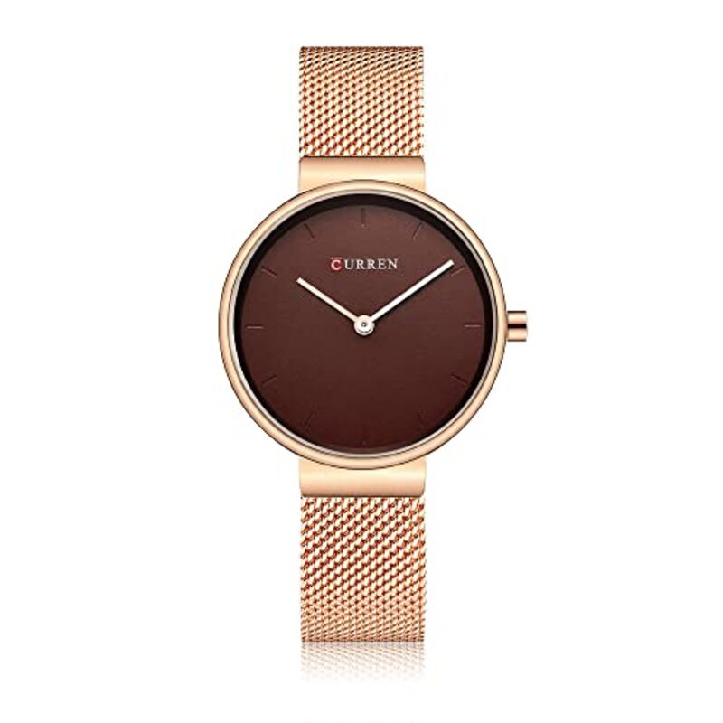 Curren Analog Watch for Women with Stainless Steel Band, Rose Gold-Red