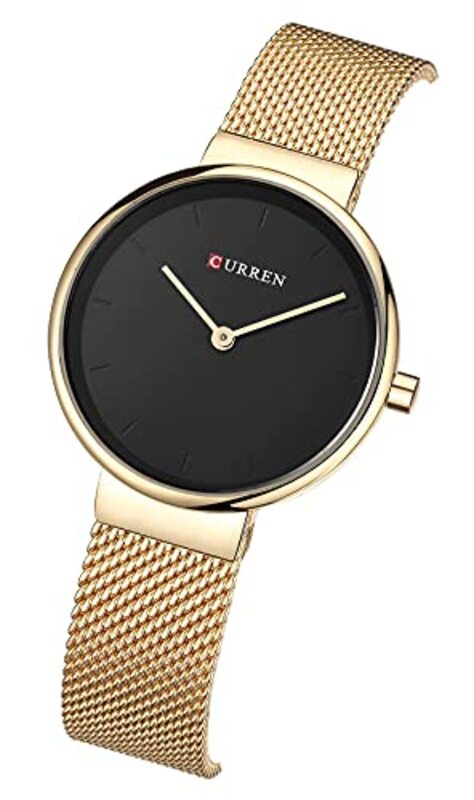 Curren Analog Quartz Simple Fashion Watch for Women with Stainless Steel Mesh Band, Water Resistant, Gold/Black