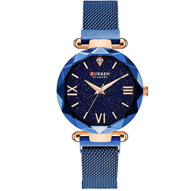 Curren 9063 Analog Watch for Women with Leather Band, Water Resistant, Blue