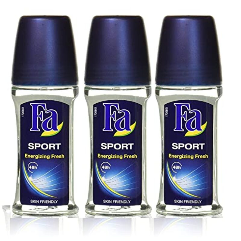 Fa Sport Energizing Fresh 48h Antiperspirant Roll On, 50ml, 3 Piece