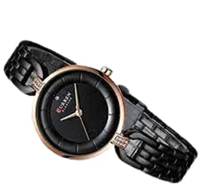 Curren 9052 Analog Watch for Women with Stainless Steel Band, Water Resistant, Black