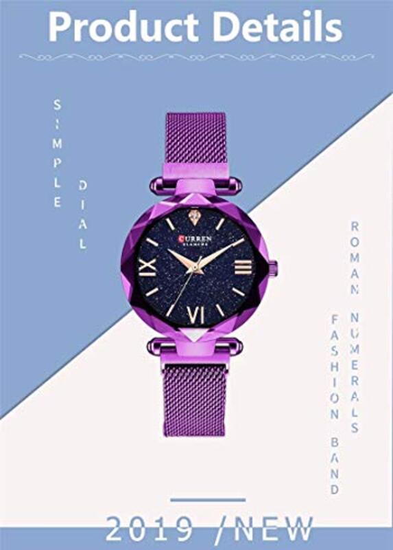 Curren 9063 Analog Watch for Women with Leather Band, Water Resistant, Purple