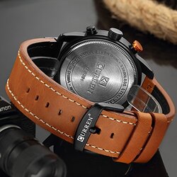 Curren Analog Watch for Men with Leather Band, Water Resistance, Brown-Black