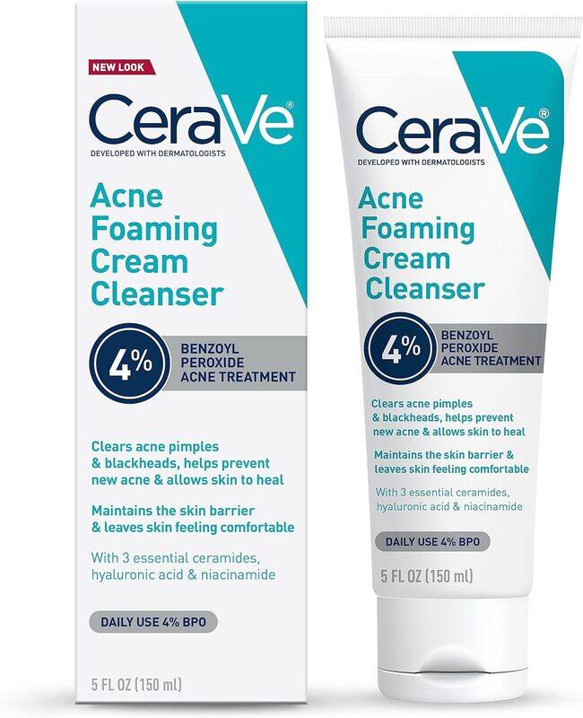 

CeraVe Acne Foaming Cream Cleanser BENZOYL PEROXIDE 4%, 5 Fl Oz Pack of 1 Packaging may Vary