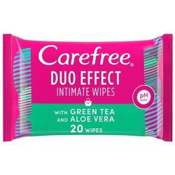 Carefree Daily Intimate Wipes Duo Effect with Green Tea & Aloevera, 20 Wipes