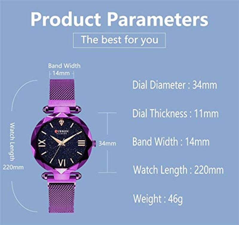 Curren 9063 Analog Watch for Women with Leather Band, Water Resistant, Purple