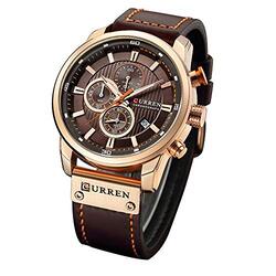 Curren Analog Stylish Watch for Men with Leather Band, Water Resistant and Chronograph, Brown