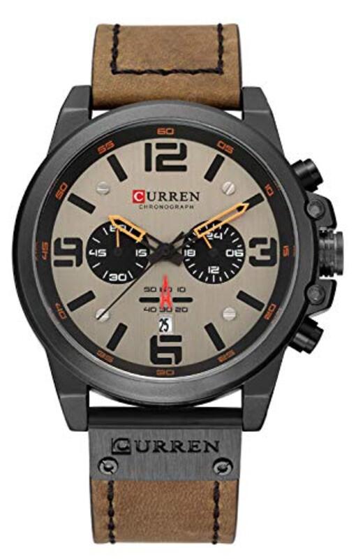 Curren Analog Watch for Men with Leather Band, Water Resistance, Brown