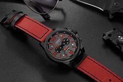 Curren Analog Quartz Multifunction Watch for Men with Leather Band, Water Resistant and Chronograph, Red