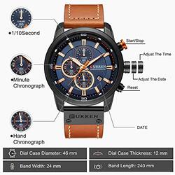 Curren Analog Watch for Men with Leather Band, Water Resistance, Brown-Black