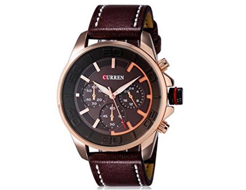 Curren 8187 Analog Watch for Men with Leather Band, Brown