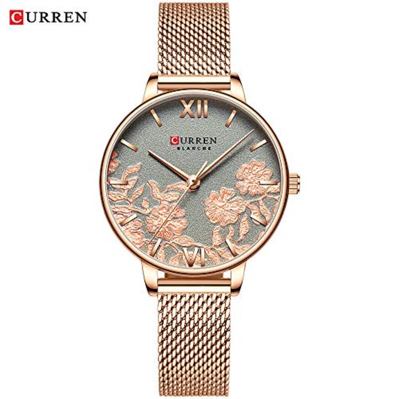 Curren Anself 9065 Analog Watch for Women with Stainless Steel Band, Water Resistant, Rose Gold/Black