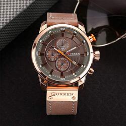 Curren Analog Quartz Military Watch for Men with Leather Band, Water Resistant and Chronograph, Brown