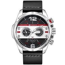 Curren 8259 Analog Watch for Men with Leather Band, Water Resistant, Black-Multicolour