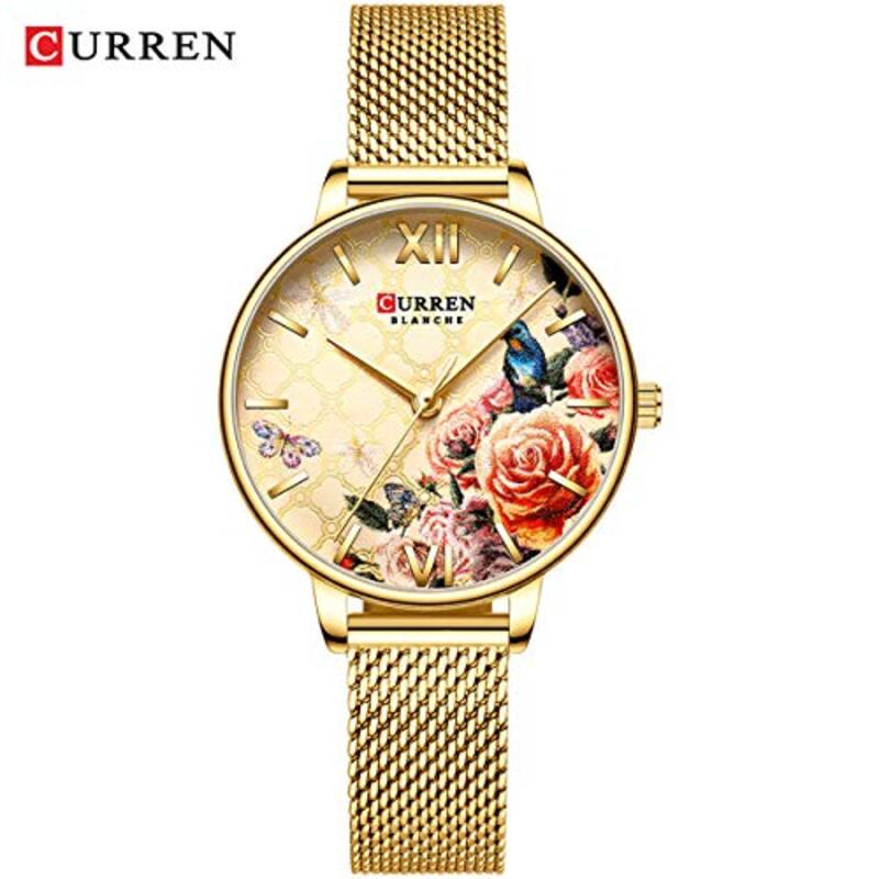 Curren Anself 9060 Analog Watch for Women with Stainless Steel Band, Water Resistant, Gold