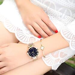 Curren Analog Quartz Starry Sky Dress Watch for Women with Alloy Band, Water Resistant, Rose Gold/Blue