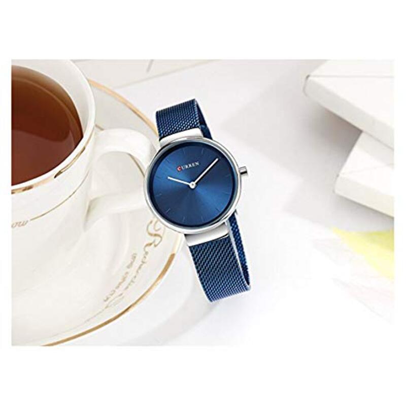 Curren 9016 Analog Watch for Women with Stainless Steel Band, Water Resistant, Blue